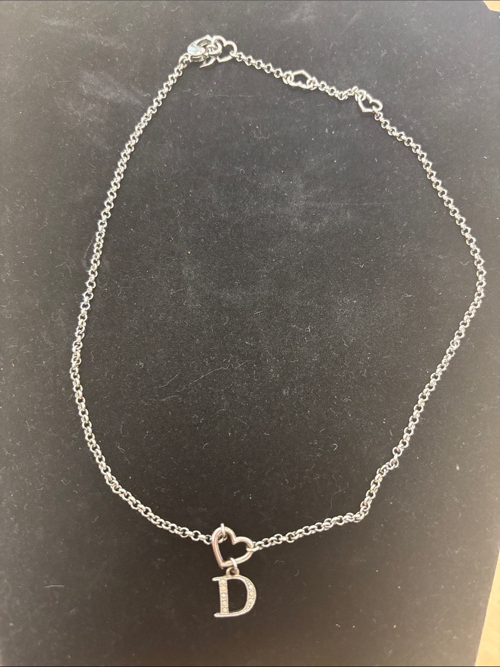 Dior Silver Heart and 'D' Initial Necklace